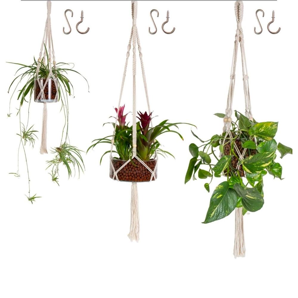 3-Pack Macrame Plant Hangers, 3 Pieces Woven Cotton‎ Indoor and Outdoor